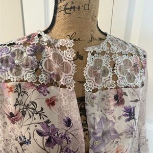 Lilac & white 100% Silk Lace Top by Elie Tahari